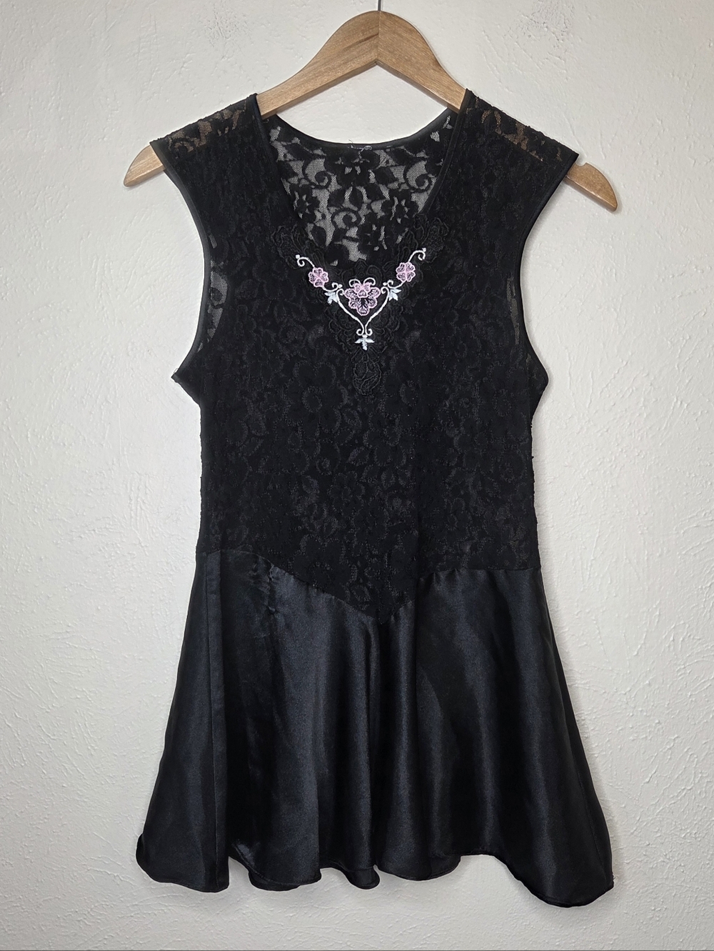 Y2K Black Lace Babydoll Top Embroidered Floral Sheer Mesh Fairy Grunge Ballet